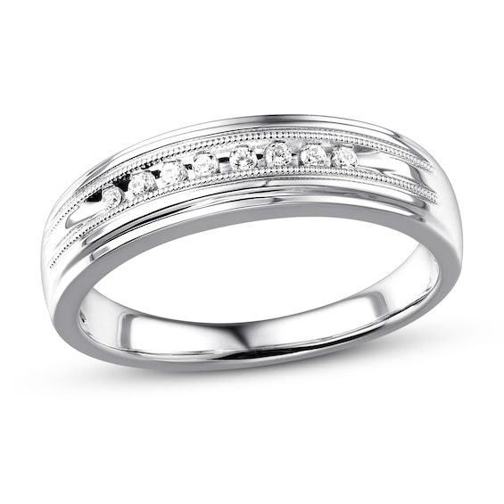 Previously Owned Men's Diamond Wedding Band 1/10 ct tw Round-cut 10K White Gold