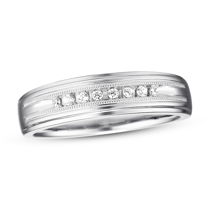 Main Image 4 of Previously Owned Men's Diamond Wedding Band 1/10 ct tw Round-cut 10K White Gold