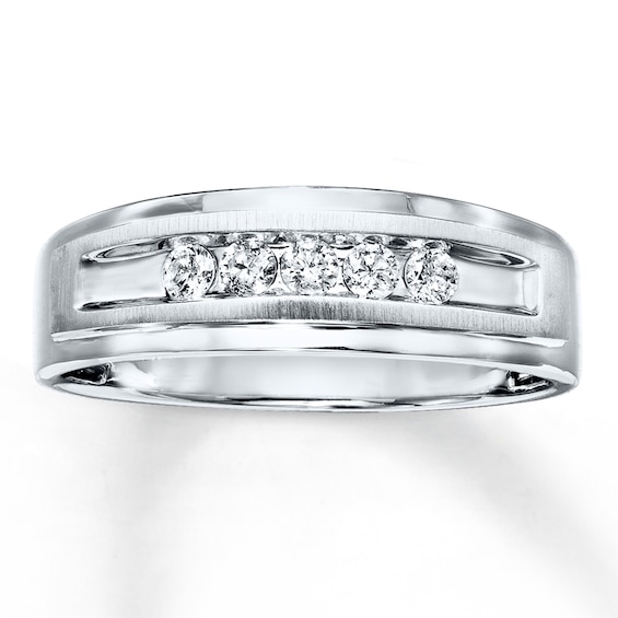 Previously Owned Men's Diamond Wedding Band 1/4 ct tw Round-cut 10K White Gold