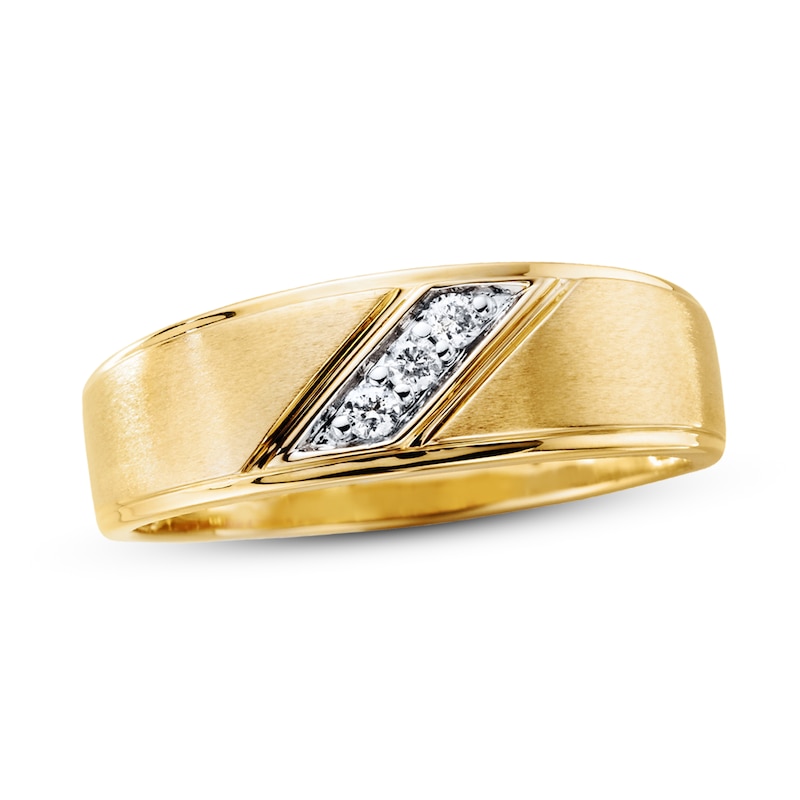 Main Image 1 of Previously Owned Men's 3-Stone Diamond Wedding Band 1/10 ct tw 10K Yellow Gold