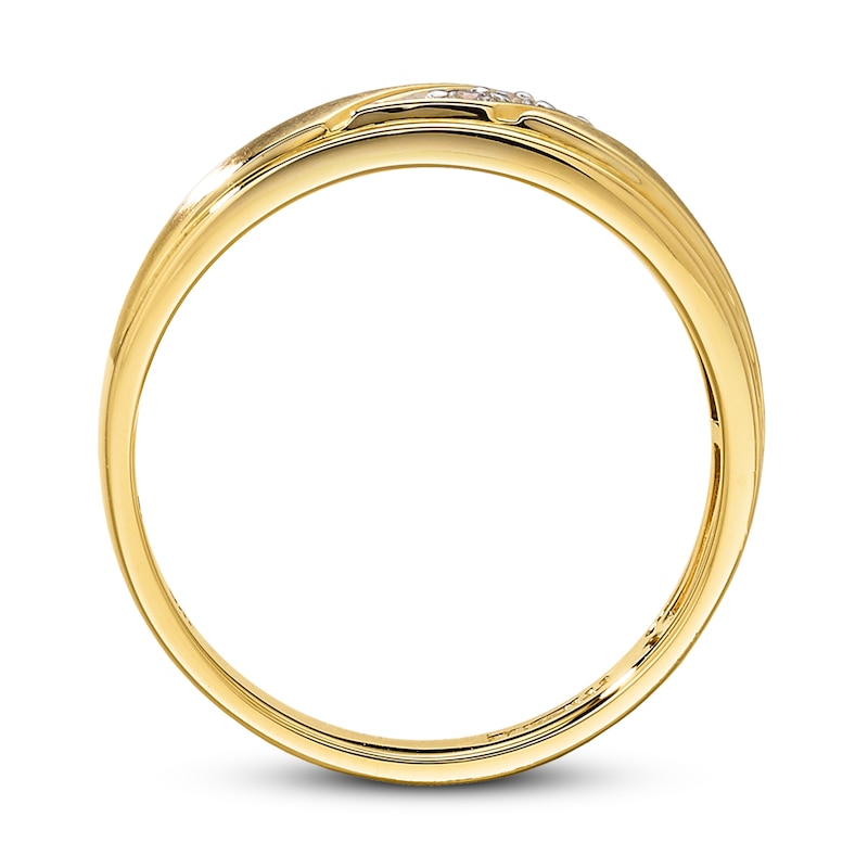 Main Image 2 of Previously Owned Men's 3-Stone Diamond Wedding Band 1/10 ct tw 10K Yellow Gold