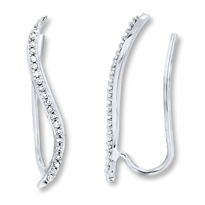 Main Image 1 of Previously Owned Diamond Earring Climbers 1/10 ct tw Round-cut Sterling Silver