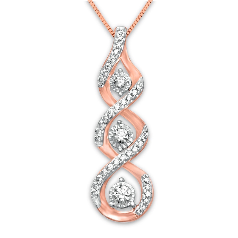Main Image 1 of Previously Owned Diamond Necklace 1/5 ct tw Round-cut 10K Rose Gold
