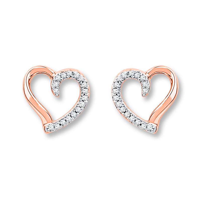 Main Image 1 of Previously Owned Diamond Heart Earrings 1/10 ct tw Round-cut 10K Rose Gold