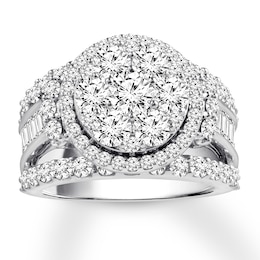 Previously Owned Diamond Engagement Ring 3-1/2 ct tw Round & Baguette-cut 14K White Gold