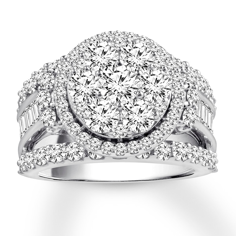 Main Image 1 of Previously Owned Diamond Engagement Ring 3-1/2 ct tw Round & Baguette-cut 14K White Gold