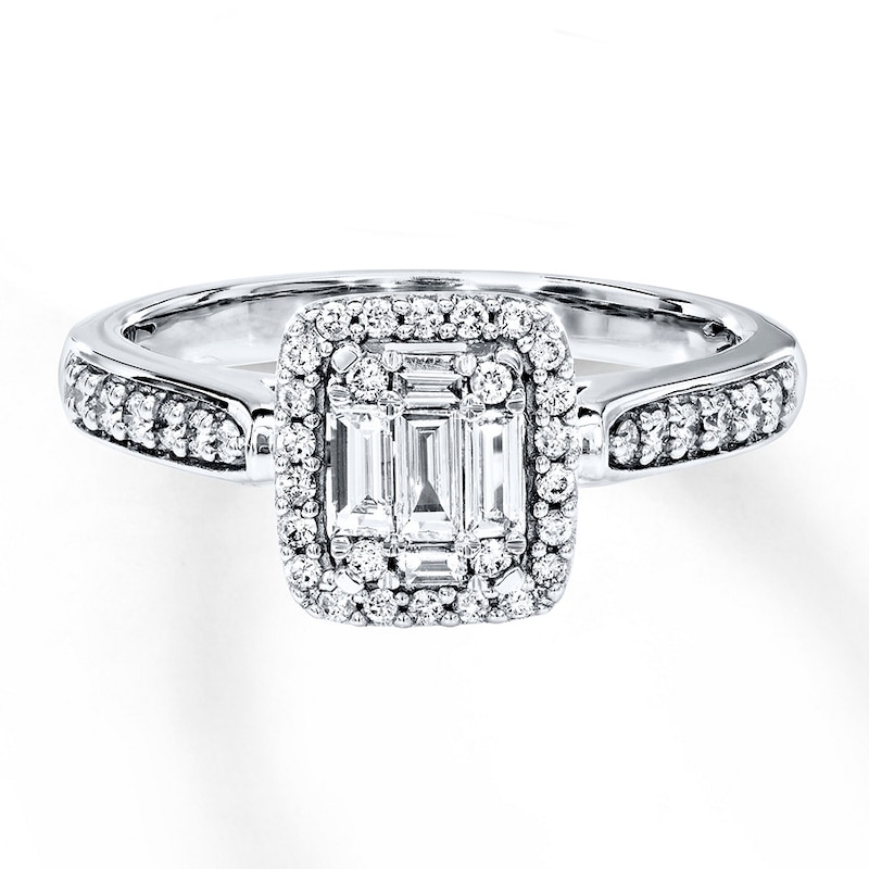 Main Image 1 of Previously Owned Engagement Ring 3/8 ct tw Baguette & Round-cut Diamonds 14K Gold