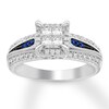 Thumbnail Image 1 of Previously Owned Diamond/Sapphire Engagement Ring 5/8 ct tw Princess & Round-cut 14K White Gold - Size 8.75