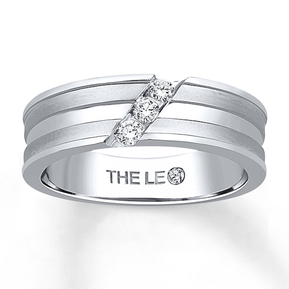 Previously Owned THE LEO Men's Wedding Band 1/6 ct tw Round-cut Diamonds 14K White Gold 14