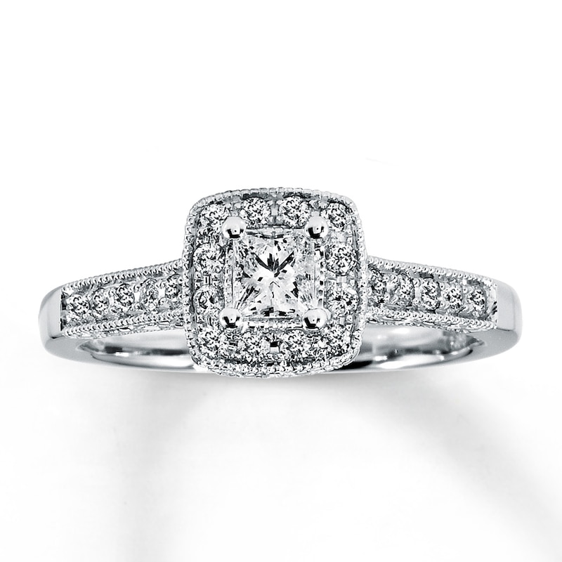Main Image 1 of Previously Owned Diamond Engagement Ring 1/2 ct tw Princess & Round-cut 14K White Gold Size 4.5