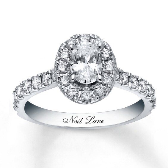 Previously Owned Neil Lane Engagement Ring 1-1/2 ct tw Oval & Round-cut Diamonds 14K White Gold Size