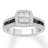 Thumbnail Image 1 of Previously Owned Black/White Diamond Engagement Ring 3/4 ct tw Princess-cut 14K White Gold - Size 4.25