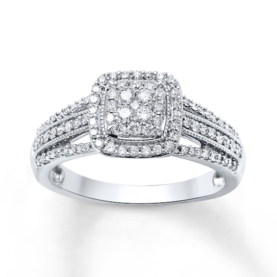 Previously Owned Diamond Ring 1/2 ct tw 10K White Gold Size 9.75