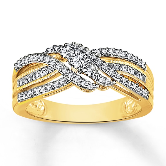 Previously Owned Diamond Ring 3/8 ct tw Baguette & Round-cut 10K Yellow Gold Size 10.25