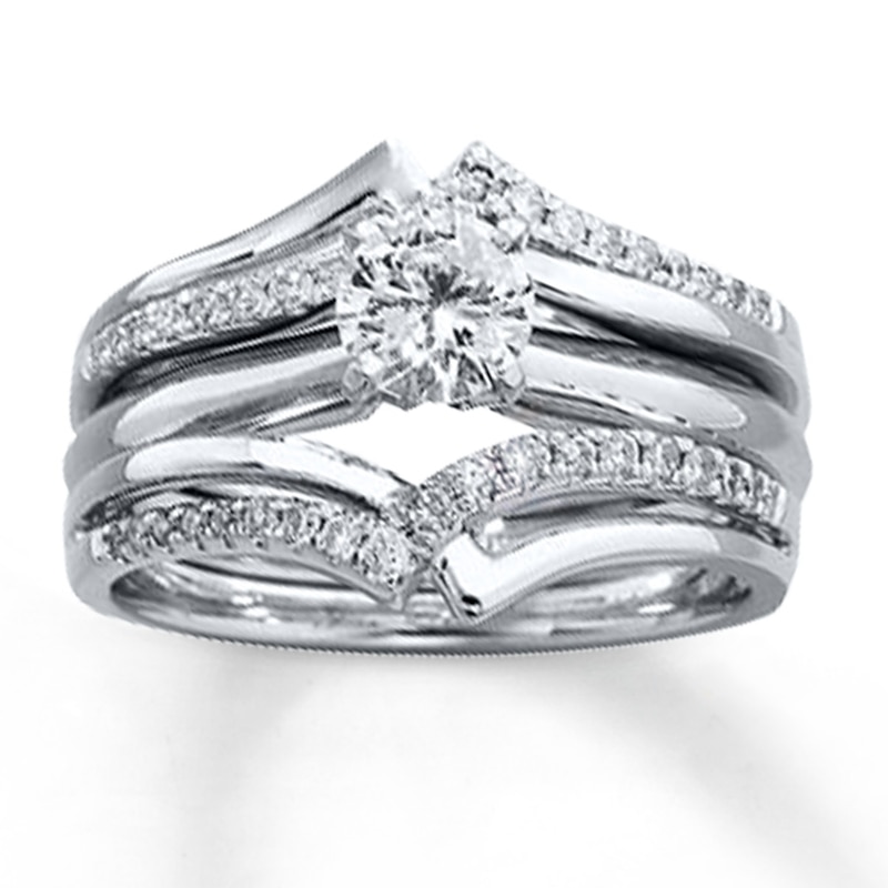 Main Image 4 of Previously Owned Diamond Enhancer Ring 1/4 ct tw Round-cut 14K White Gold - Size 3.25