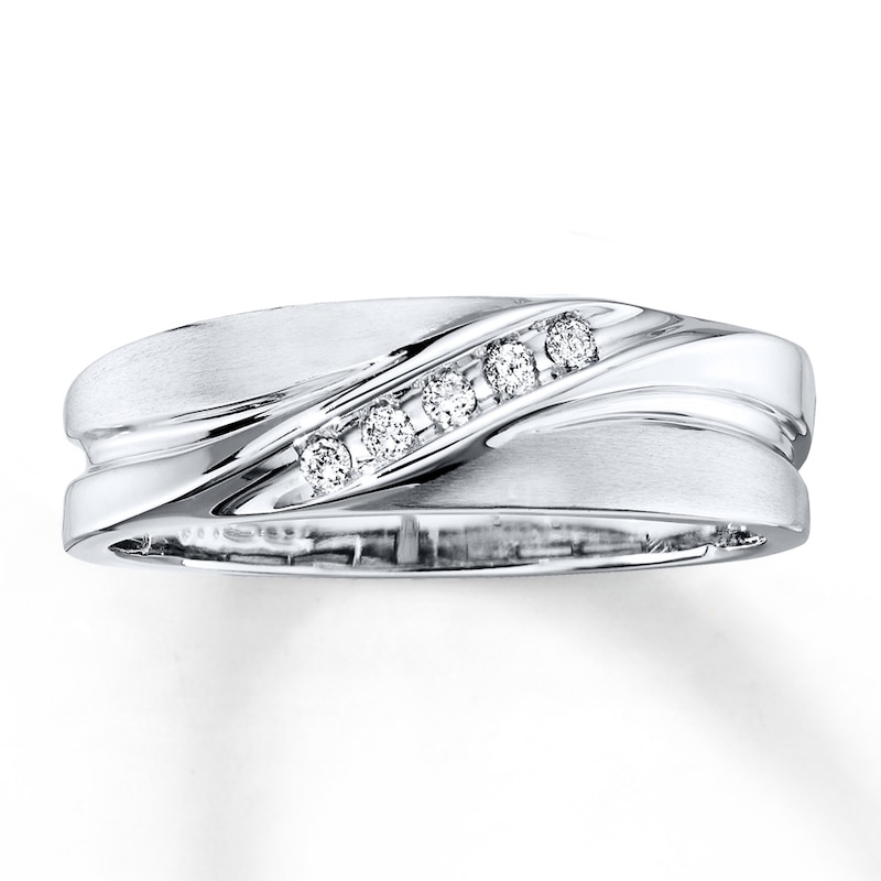 Main Image 1 of Previously Owned Men's Wedding Band 1/15 ct tw Round-cut Diamonds 10K White Gold - Size 12.5