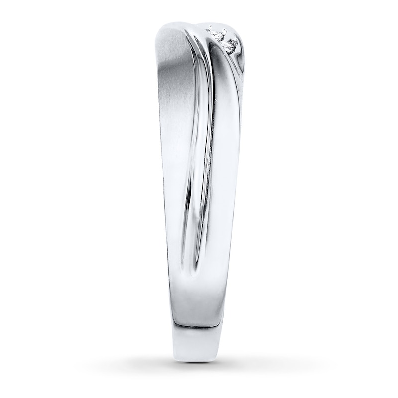 Main Image 3 of Previously Owned Men's Wedding Band 1/15 ct tw Round-cut Diamonds 10K White Gold - Size 12.5