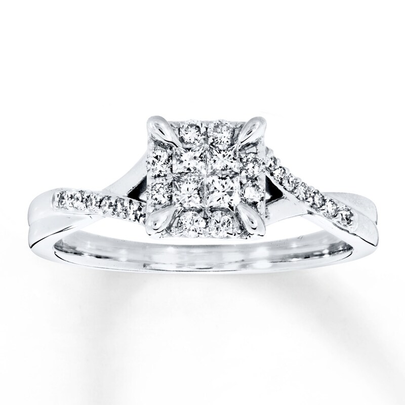 Main Image 1 of Previously Owned Engagement Ring 1/3 ct tw Round-cut Diamonds 10K White Gold - Size 10.25