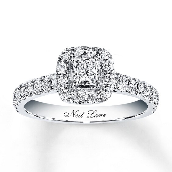 Previously Owned Neil Lane Engagement Ring 7/8 ct tw Princess & Round-cut Diamonds 14K White Gold 3.75