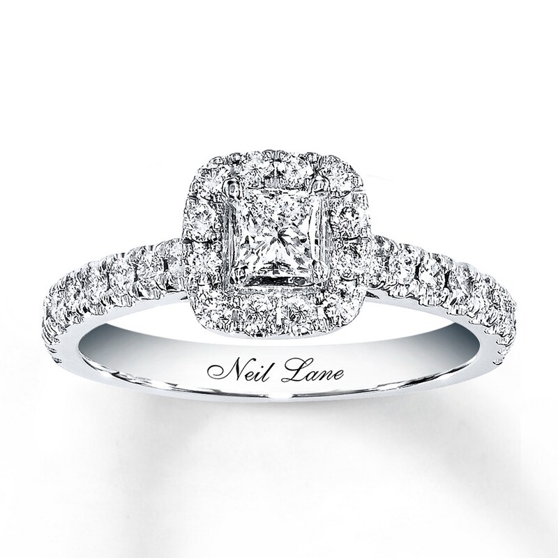 Main Image 1 of Previously Owned Neil Lane Engagement Ring 7/8 ct tw Princess & Round-cut Diamonds 14K White Gold Size 3.75