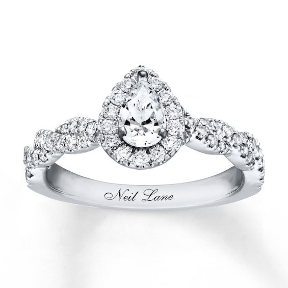 Previously Owned Neil Lane Engagement Ring 3/4 ct tw Pear & Round-cut Diamonds 14K White Gold Size 8.5