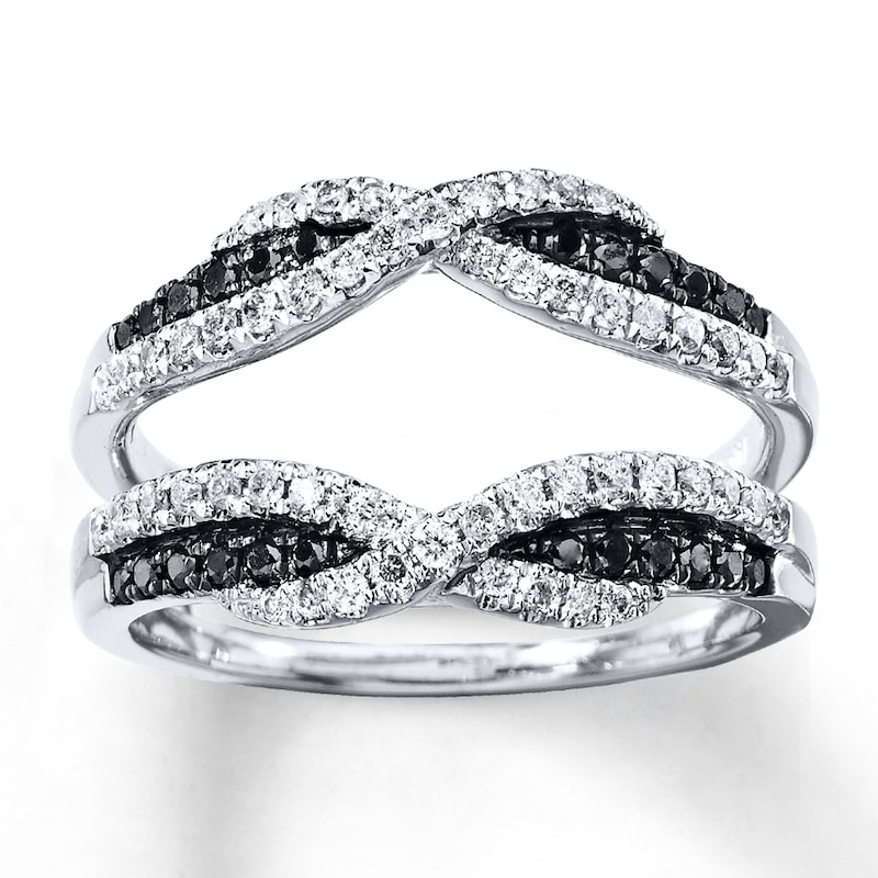 Main Image 1 of Previously Owned Black Diamond Enhancer Ring 1/2 ct tw Round-cut 14K White Gold Size 4.25