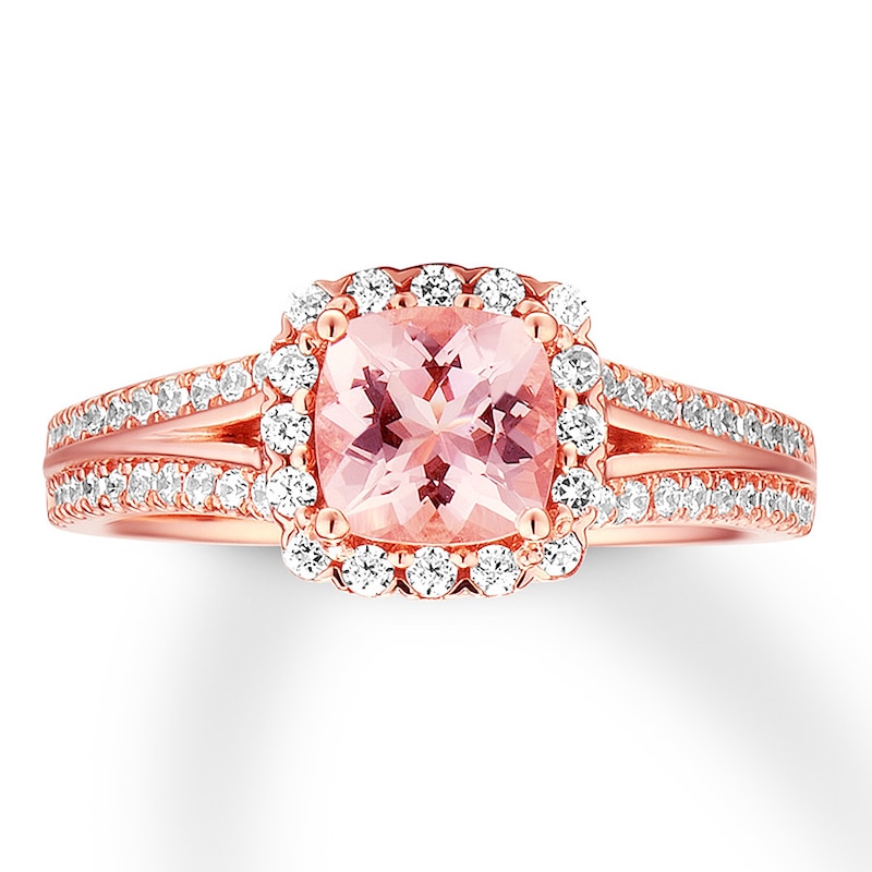 Main Image 1 of Previously Owned Morganite Engagement Ring 3/8 ct tw Round-cut Diamonds 14K Rose Gold - Size 10