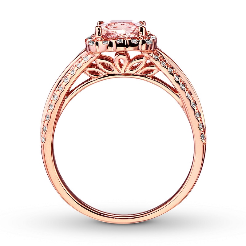 Main Image 2 of Previously Owned Morganite Engagement Ring 3/8 ct tw Round-cut Diamonds 14K Rose Gold - Size 10