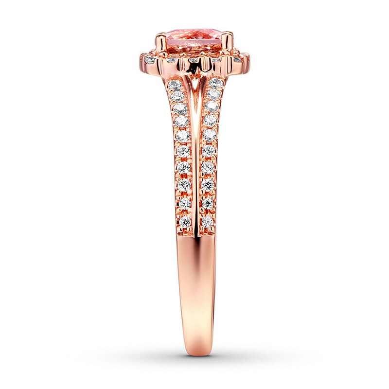 Main Image 3 of Previously Owned Morganite Engagement Ring 3/8 ct tw Round-cut Diamonds 14K Rose Gold - Size 10