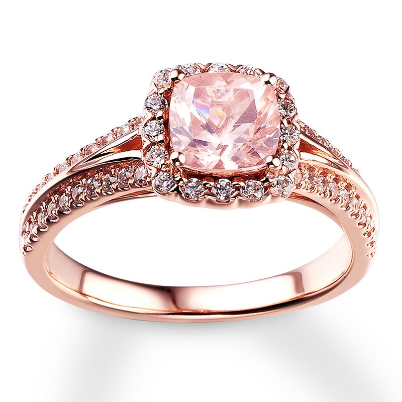 Main Image 4 of Previously Owned Morganite Engagement Ring 3/8 ct tw Round-cut Diamonds 14K Rose Gold - Size 10