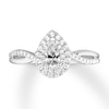 Thumbnail Image 1 of Previously Owned Diamond Engagement Ring 1/2 ct tw Pear & Round-cut 14K White Gold Size 4.5