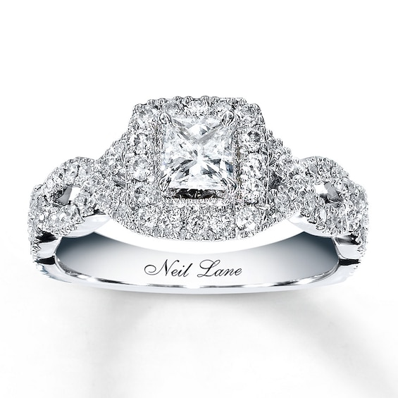 Previously Owned Neil Lane Engagement Ring 1 ct tw Princess & Round-cut Diamonds 14K White Gold Size 9.5