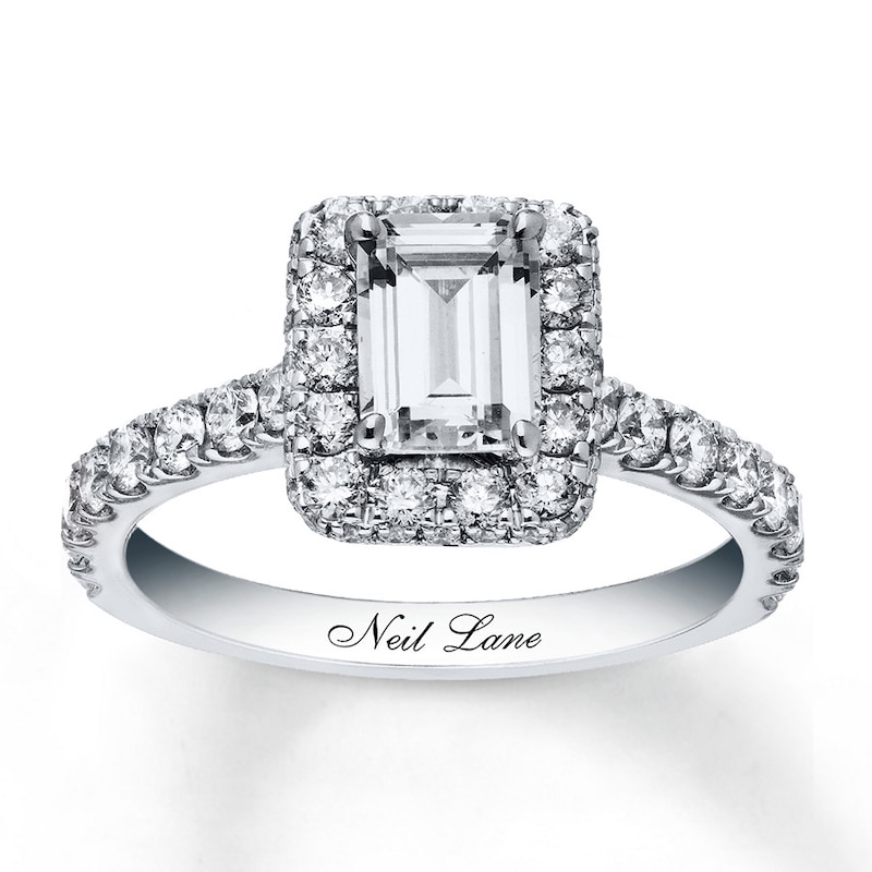 Main Image 1 of Previously Owned Neil Lane Engagement Ring 2 ct tw Emerald & Round-cut Diamonds 14K White Gold Size 4.5