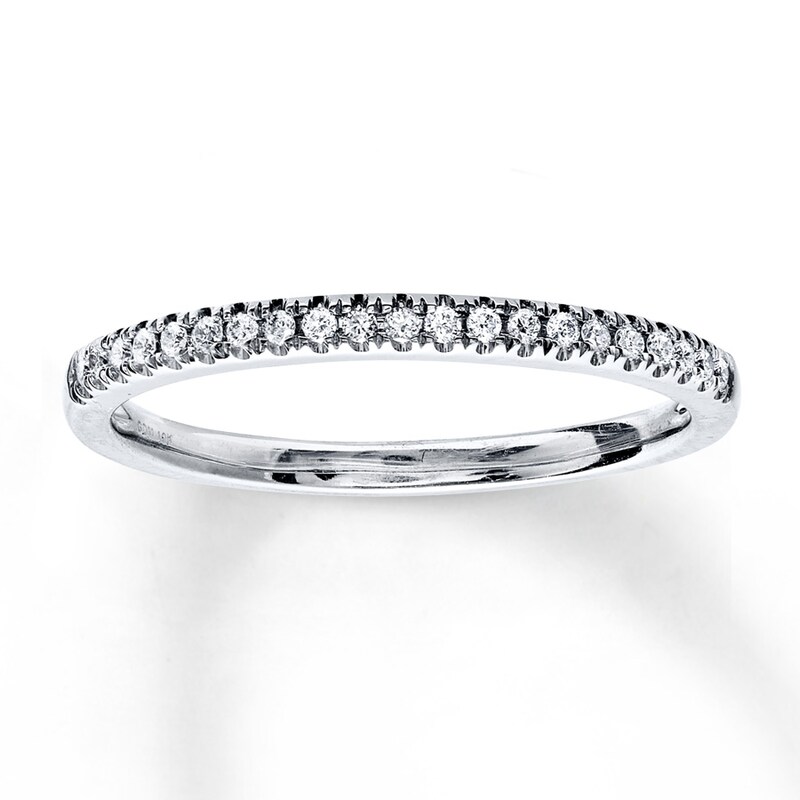Main Image 1 of Previously Owned Diamond Wedding Band 1/10 ct tw Round-cut 10K White Gold - Size 3.75