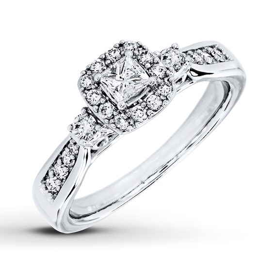 Previously Owned Diamond Engagement Ring 1/2 ct tw Princess & Round-cut 14K White Gold Size 11.75