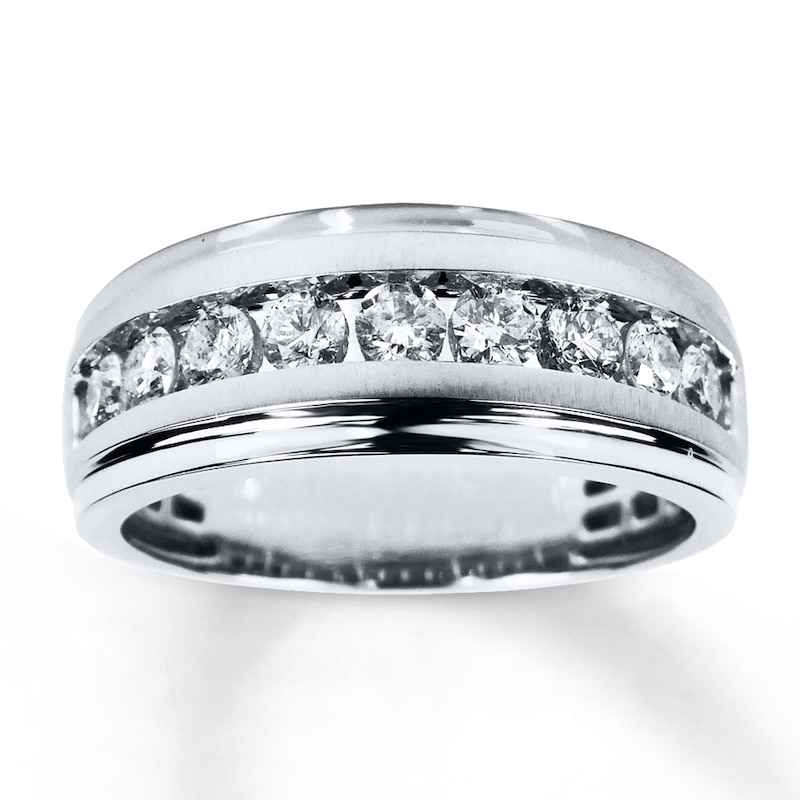 Main Image 1 of Previously Owned Men's Wedding Band 1 ct tw Round-cut Diamonds 10K White Gold Size 7