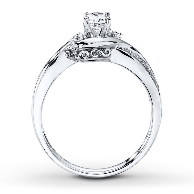 Main Image 2 of Previously Owned Three-Stone Engagement Ring 3/8 ct tw Diamonds 14K White Gold - Size 3.75