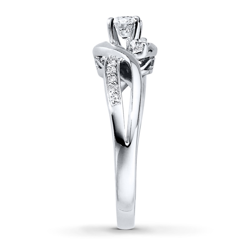Main Image 3 of Previously Owned Three-Stone Engagement Ring 3/8 ct tw Diamonds 14K White Gold - Size 3.75