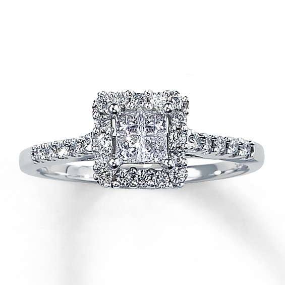 Previously Owned Diamond Engagement Ring 1/2 ct tw Princess-Cut 14K White Gold Size 9.5