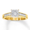 Thumbnail Image 1 of Previously Owned Diamond Engagement Ring 5/8 ct tw Princess, Baguette & Round-cut 14K Yellow Gold Size 9