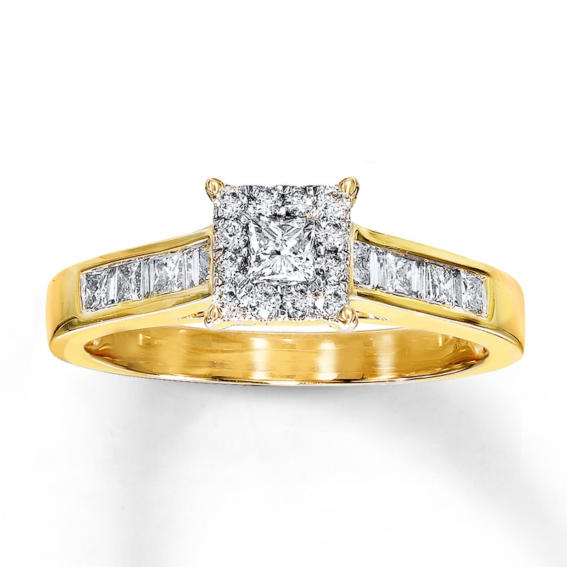 Main Image 1 of Previously Owned Diamond Engagement Ring 5/8 ct tw Princess, Baguette & Round-cut 14K Yellow Gold Size 9