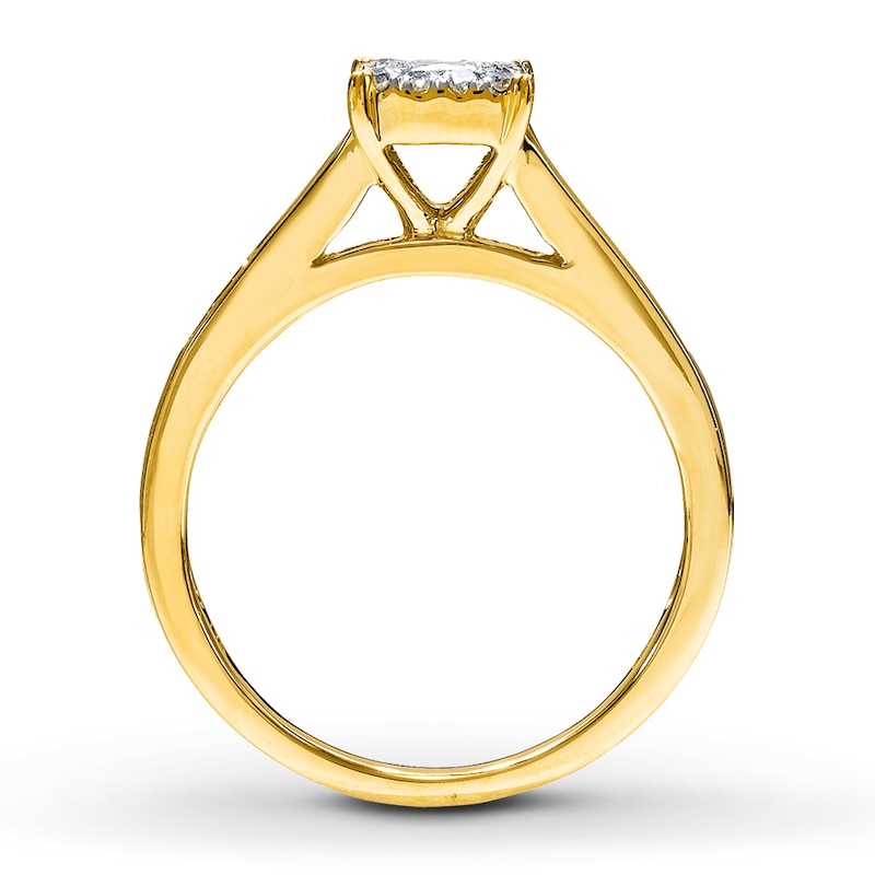 Main Image 2 of Previously Owned Diamond Engagement Ring 5/8 ct tw Princess, Baguette & Round-cut 14K Yellow Gold Size 9