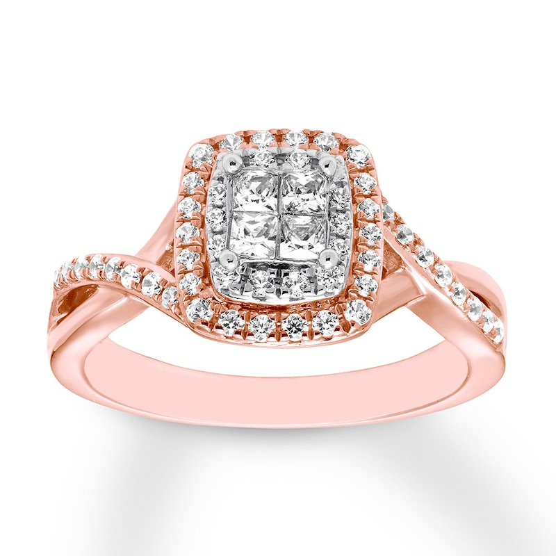 Main Image 1 of Previously Owned Diamond Engagement Ring 1/2 ct tw Princess & Round-cut 14K Rose Gold Size 4.75