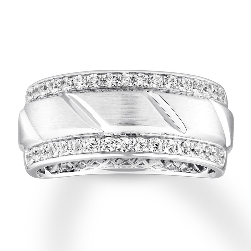 Main Image 1 of Previously Owned Men's Diamond Wedding Band 1/2 ct tw Round-cut 10K White Gold - Size 13.25