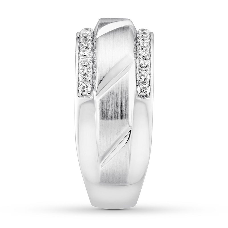 Main Image 3 of Previously Owned Men's Diamond Wedding Band 1/2 ct tw Round-cut 10K White Gold - Size 13.25