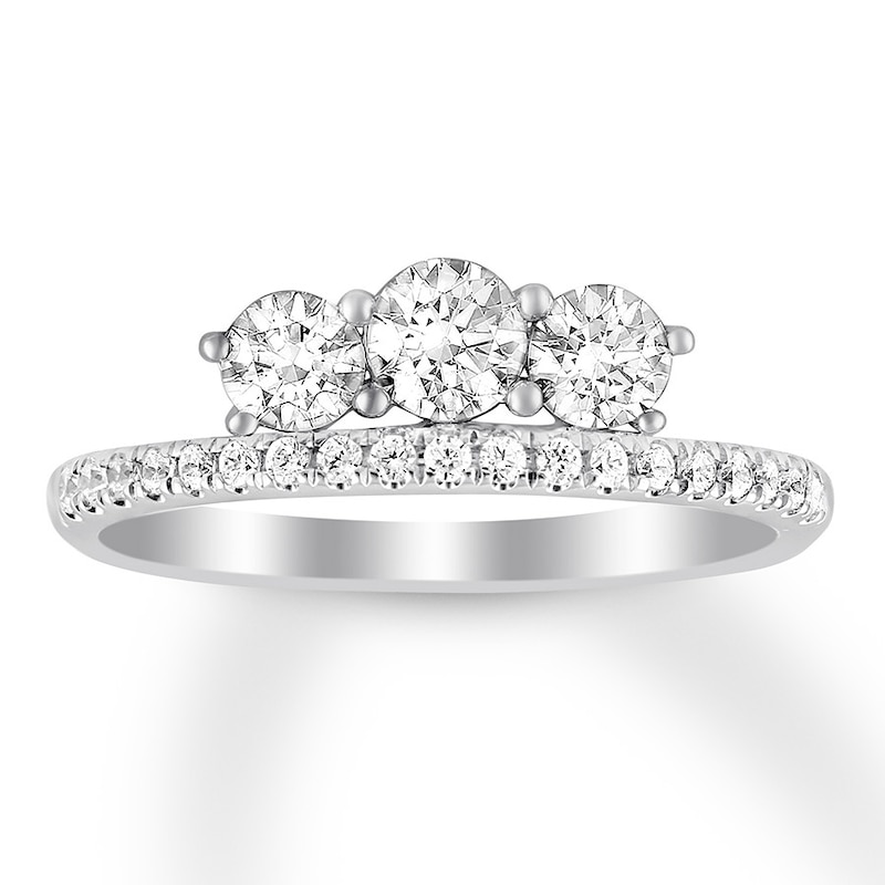 Main Image 1 of Previously Owned Three-Stone Diamond Ring 1 ct tw Round-cut 14K White Gold Size 9.25
