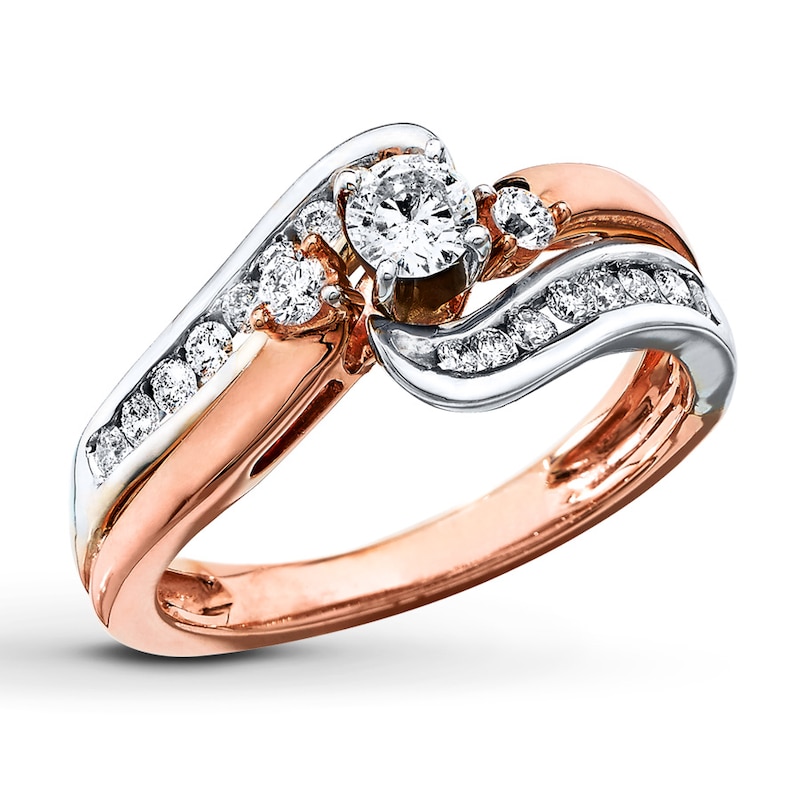 Main Image 1 of Previously Owned Diamond Engagement Ring 1/2 ct tw Round-cut 10K Two-Tone Gold - Size 4