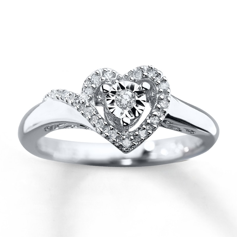 Main Image 1 of Previously Owned Heart Promise Ring 1/10 ct tw Round-cut Diamonds Sterling Silver - Size 6.5