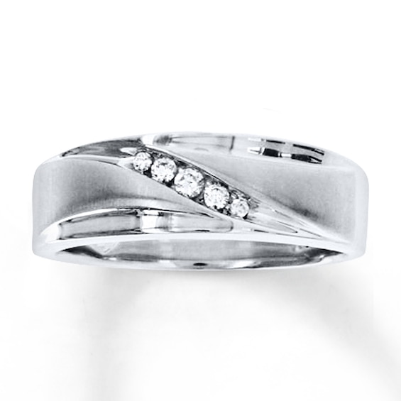 Previously Owned Men's Diamond Ring 1/10 ct tw Round-cut 10K White Gold 13.75
