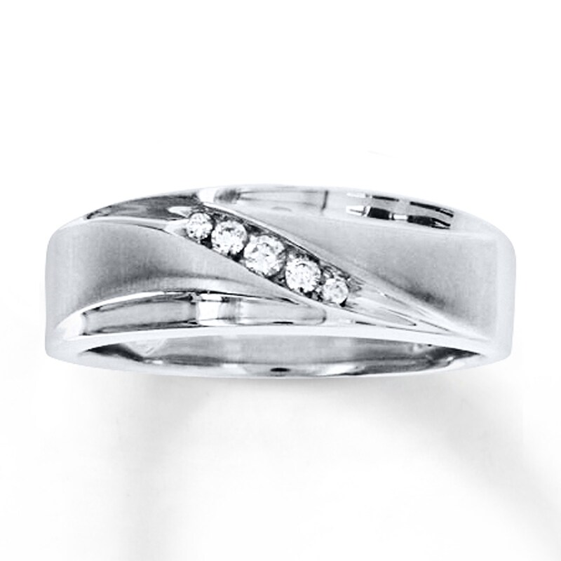 Main Image 1 of Previously Owned Men's Diamond Ring 1/10 ct tw Round-cut 10K White Gold Size 13.75